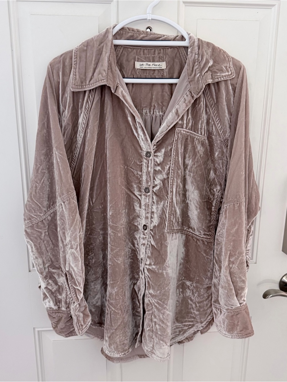 We The Free Night Skies Velvet Top S | Champagne Pink